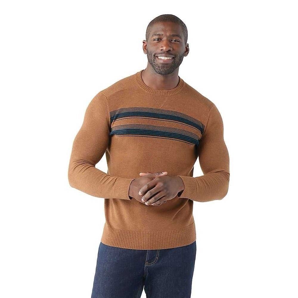 Smartwool Sparwood Sweater Mens L Fox Brown Heather Striped Crew Neck